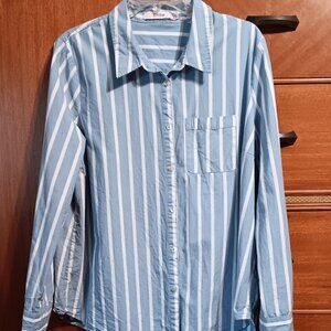Blue and White Striped Button Up Cotton Shirt